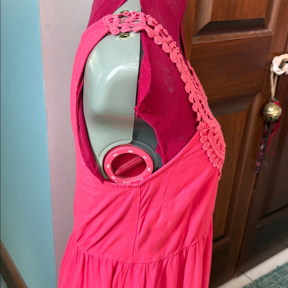 Altar’d State  Sundress  sleeveless scoop neck/lace trim Coral color full skirt - Picture 6 of 12